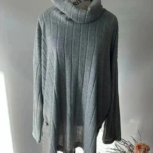 Como Blu Gray Ribbed Cowl Neck Sweater - Women's Size 2X, Plus Size Pullover